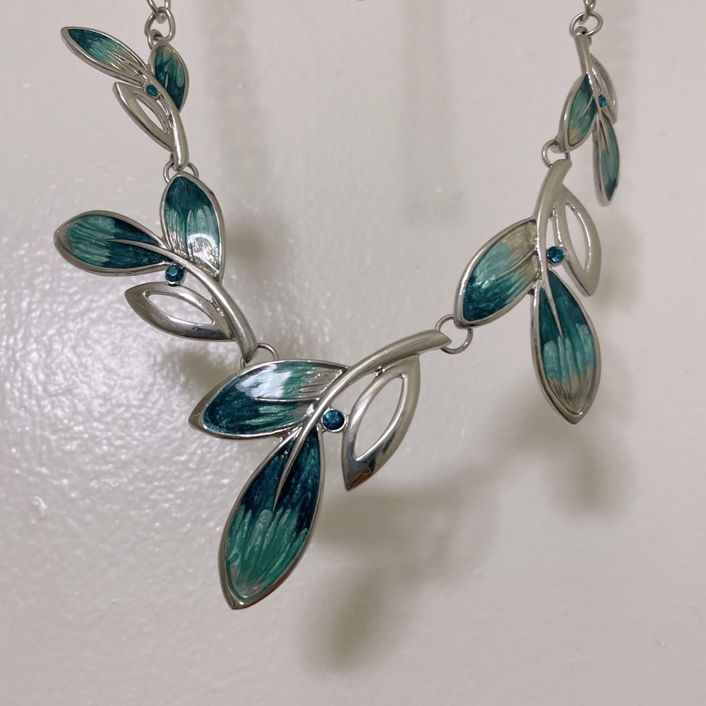 Blue green leaf necklace